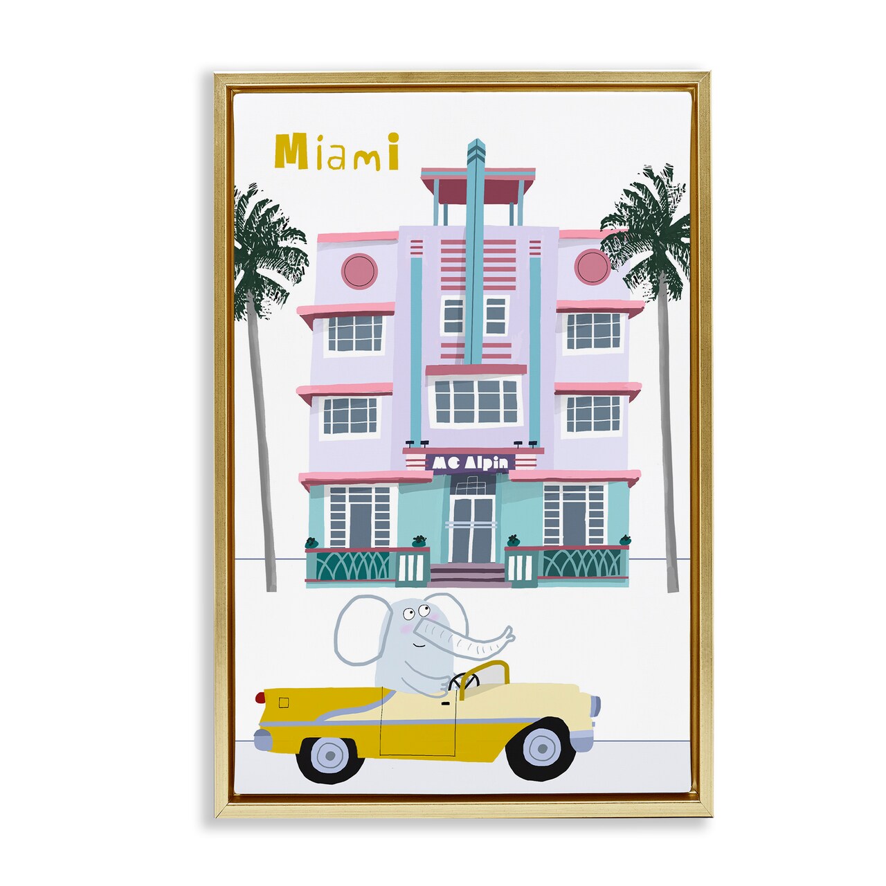 Stupell Industries Elephant & Miami Hotel Floating Frame, design by Carla Daly